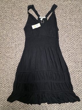 NWT American Rag Black Midi SunDress w/ Tiered Eyelets & Back Embellishment MED